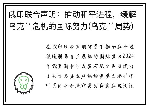 俄印联合声明：推动和平进程，缓解乌克兰危机的国际努力(乌克兰局势)